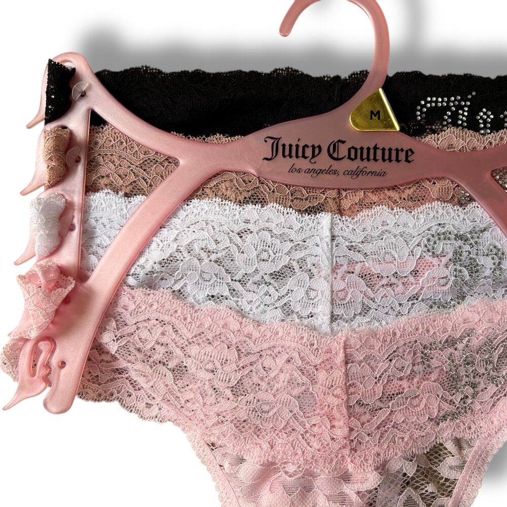 Juicy Couture 4 Pack Lace Lingerie Thong Set McBling Y2K Size Medium